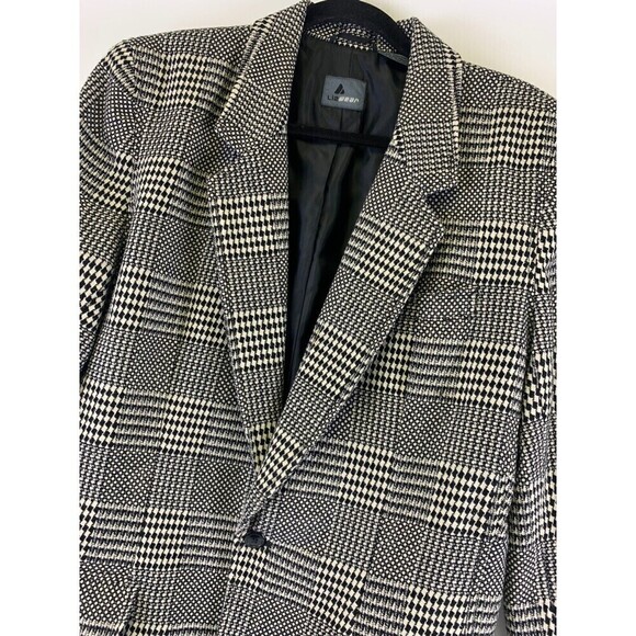 Liz Wear Wool Blend Blazer Jacket Glen Check Black White Plaid 2 Button Womens 8 - Picture 3 of 11